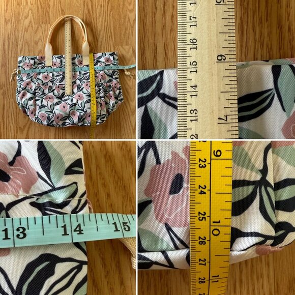 Floral Insulated Lunch Tote Bag Pockets Inside and Out Snap Drawstring New - Picture 9 of 11
